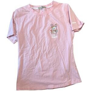Lucky Charm Pink Tee Shirt With Embrodered Bunny Women's Size M